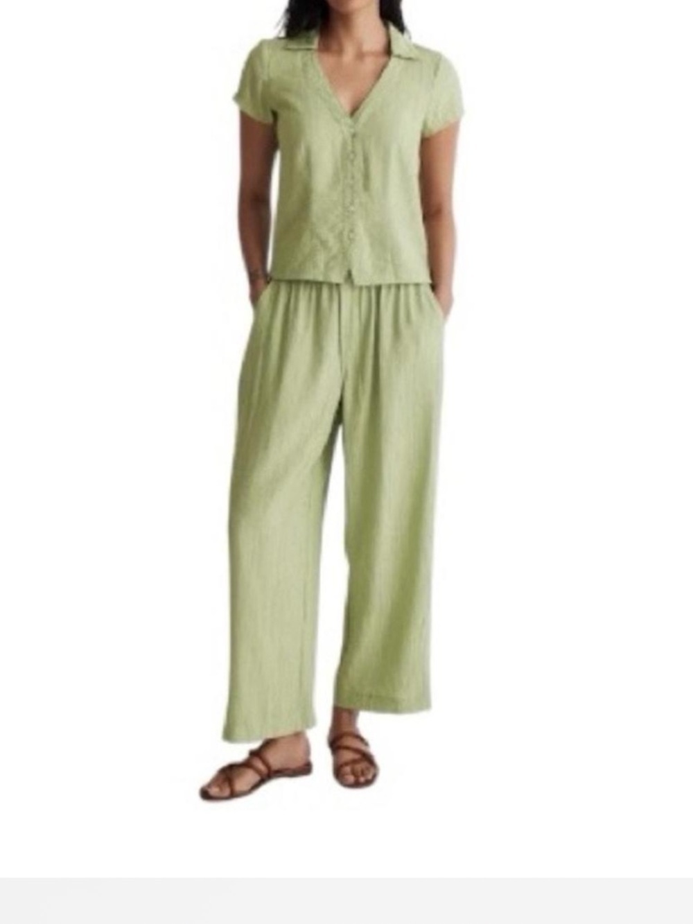 Madewell Light Green Wide-Leg Viscose Blend Pants Set size XS